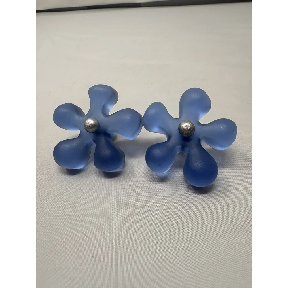 Set Of 2 Drawer Pulls Blue Resin Daisy Flower Handle Cabinet Dresser Knob 90's